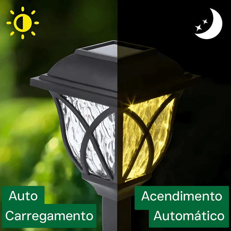 Kit Luminária Solar Casinha com Haste Fixadora para Jardim