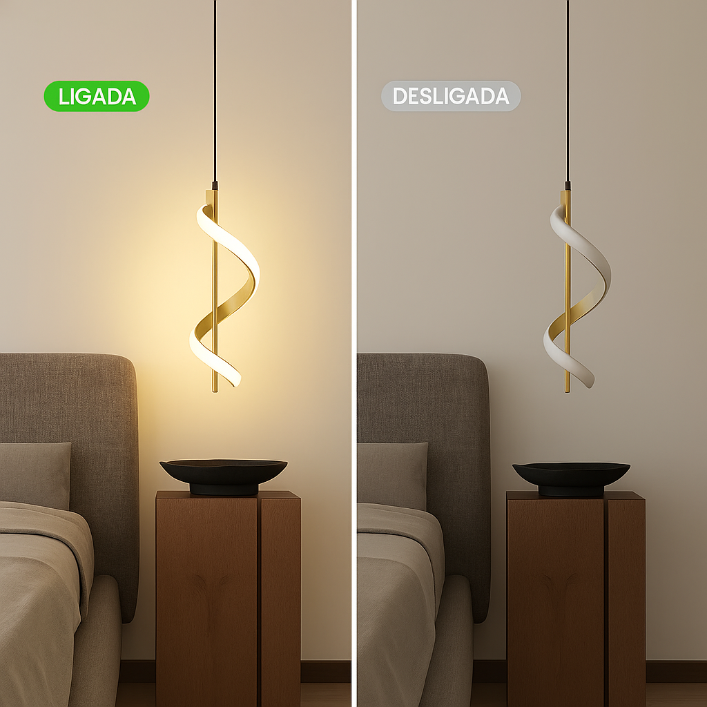 Luminária Pendente com LED Integrado e Design Espiral Ajustável