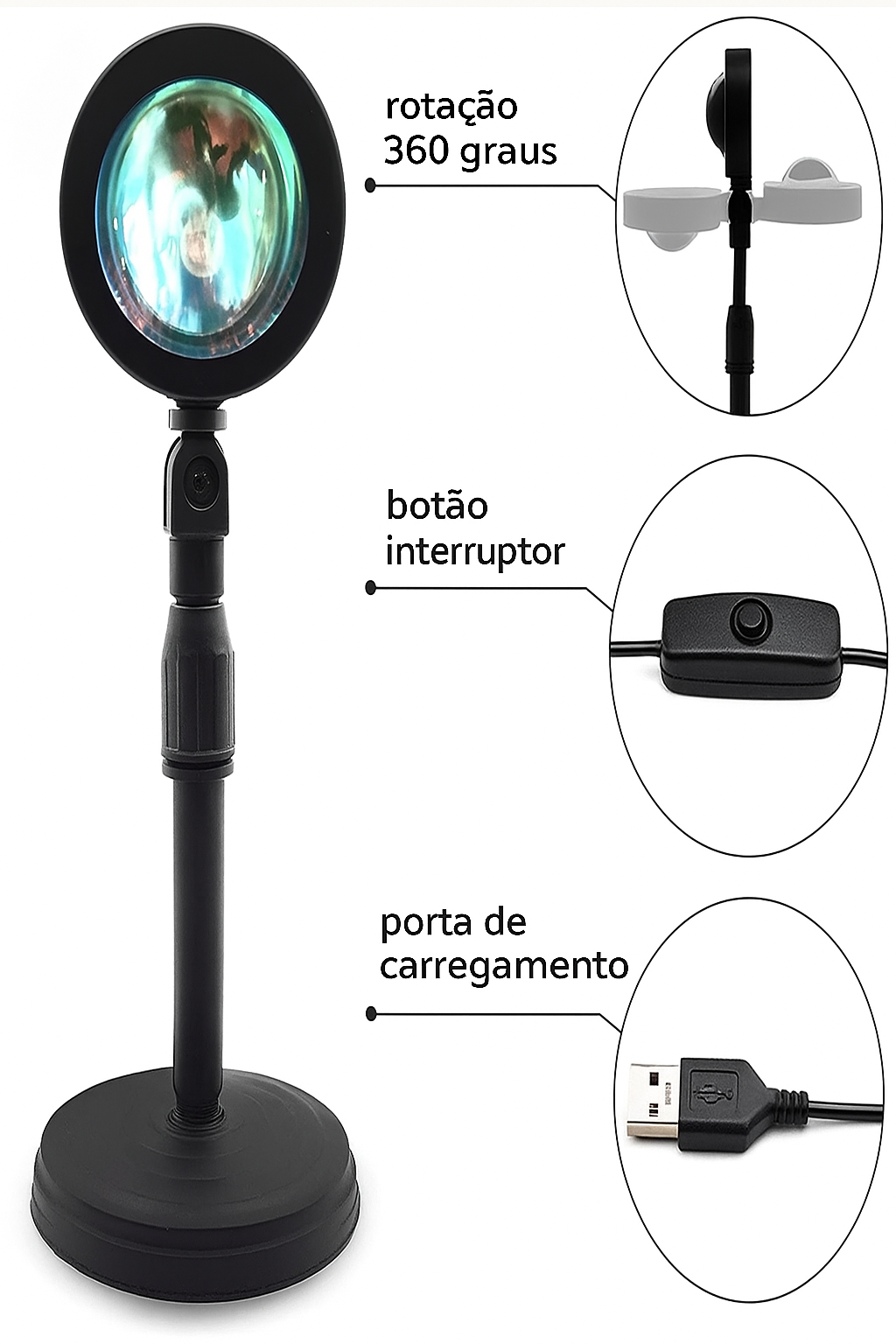 Luminária Projetor Pôr do Sol LED com 16 Cores e Controle Remoto