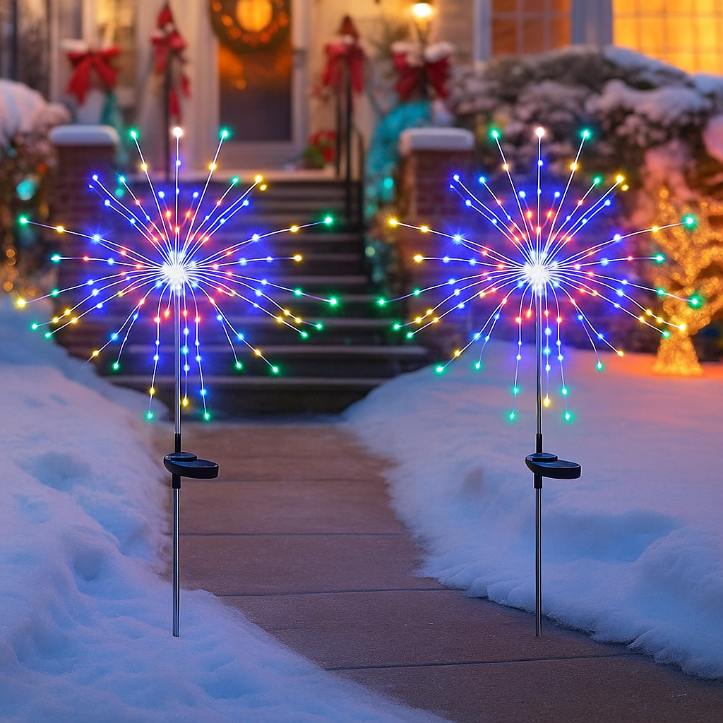 Luminária Solar Estaca LED Efeito Fogos de Artifício para Jardim