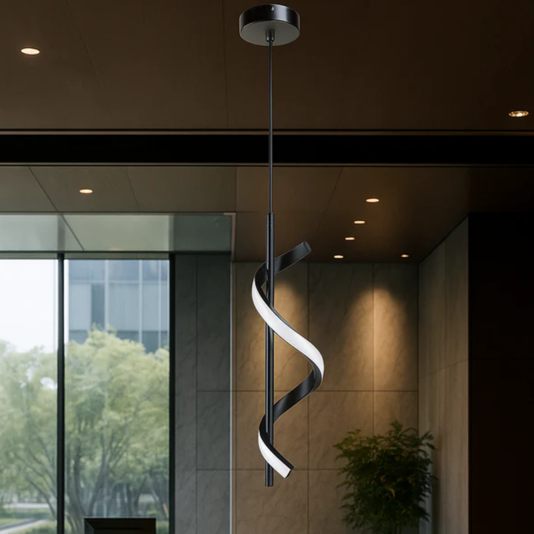 Luminária Pendente com LED Integrado e Design Espiral Ajustável