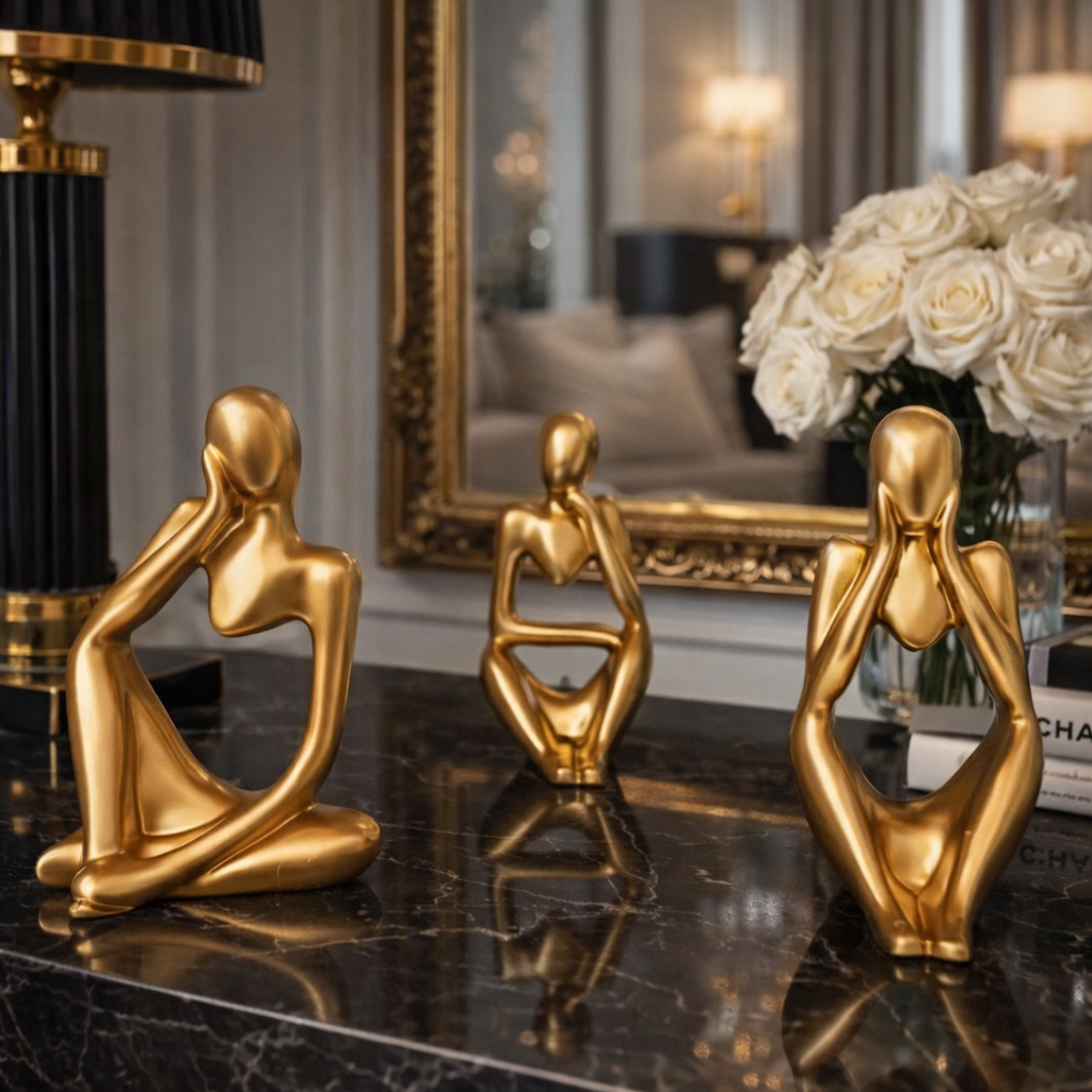 Kit Decorativo com 3 Estátuas Pensador Moderno em Porcelana