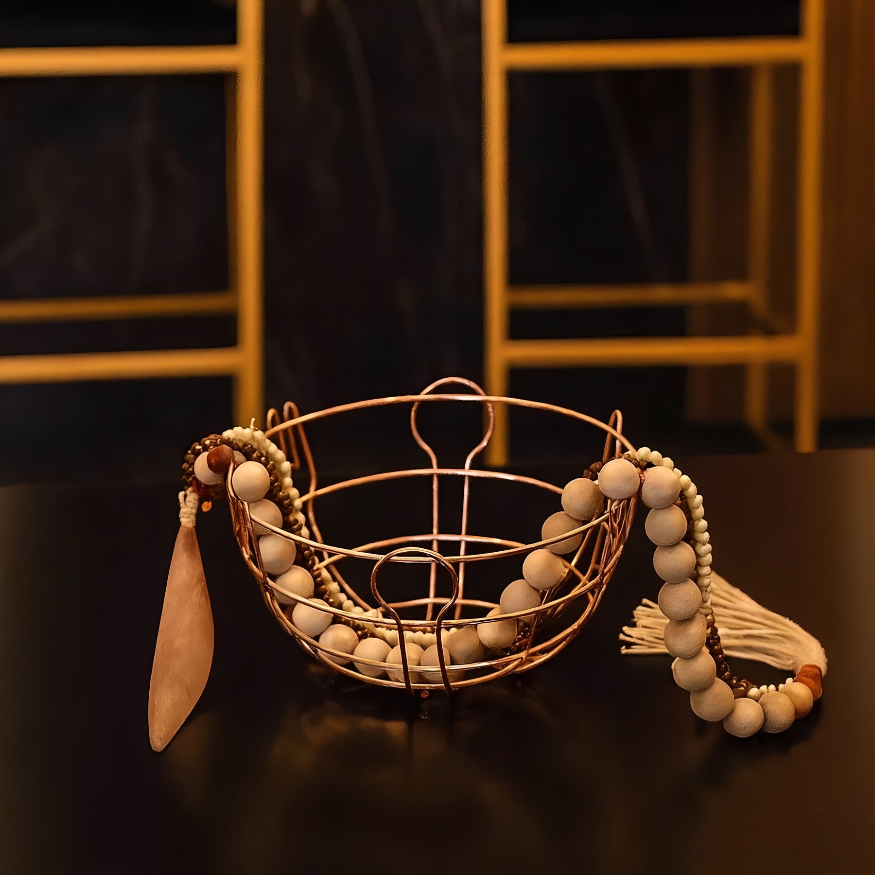 Colar Artesanal de Mesa com Contas de Madeira Mdf Boho Chic