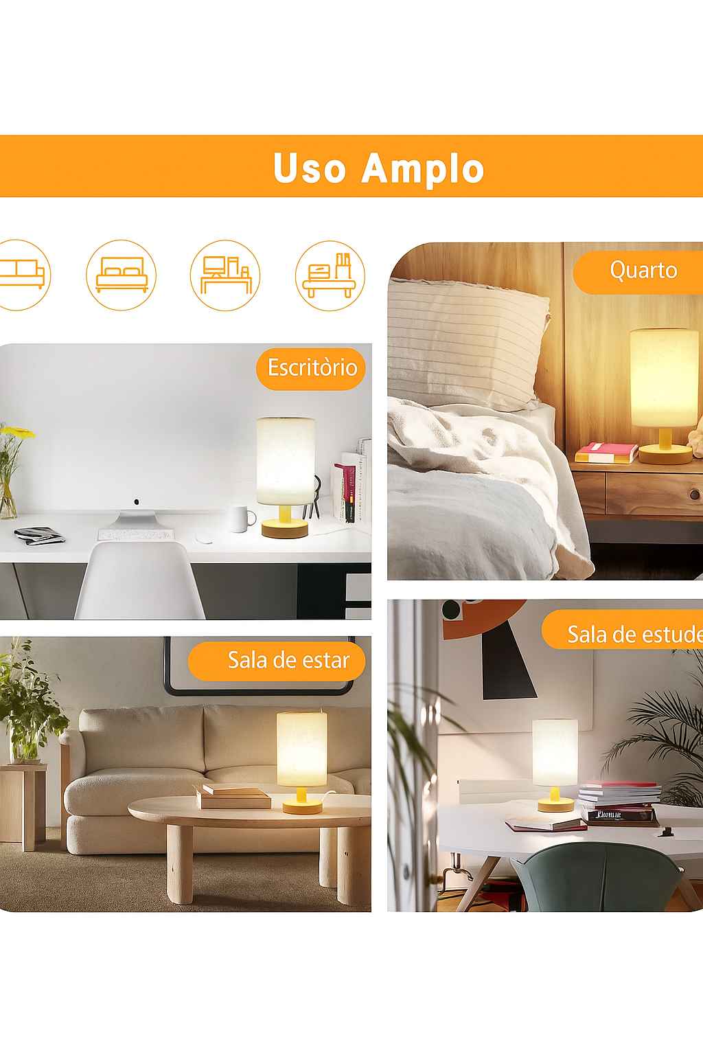 Luminária de Mesa em Madeira com 3 Tons de Luz Suaves e Touch