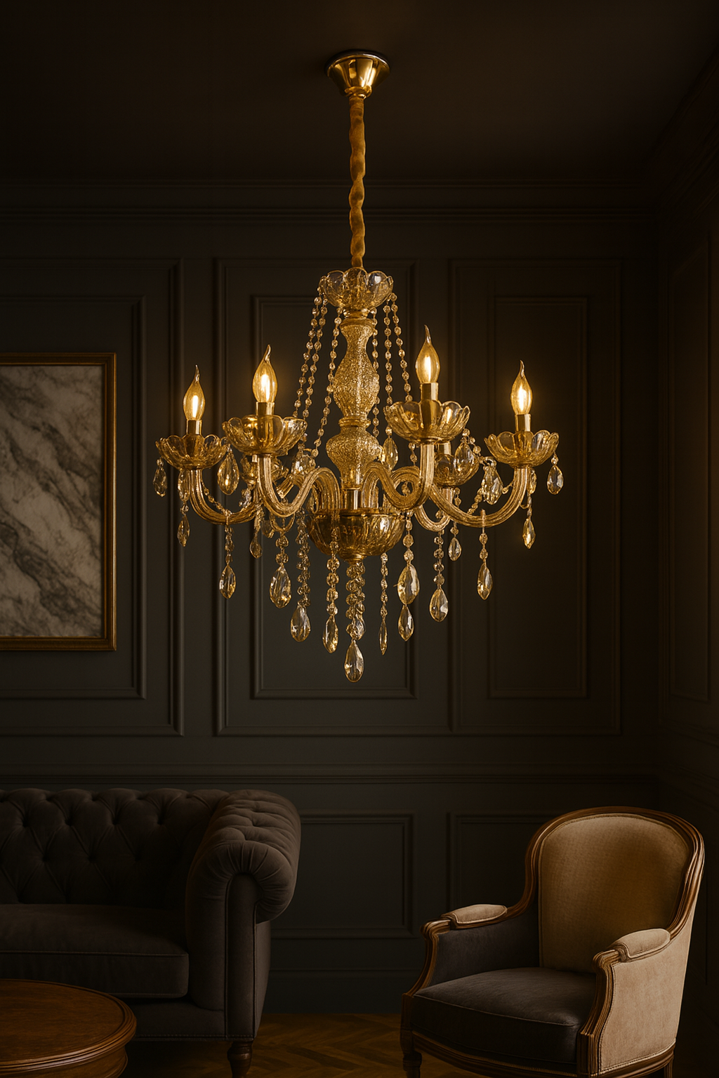 Lustre de Cristal Clássico Candelabro Âmbar com 8 Braços