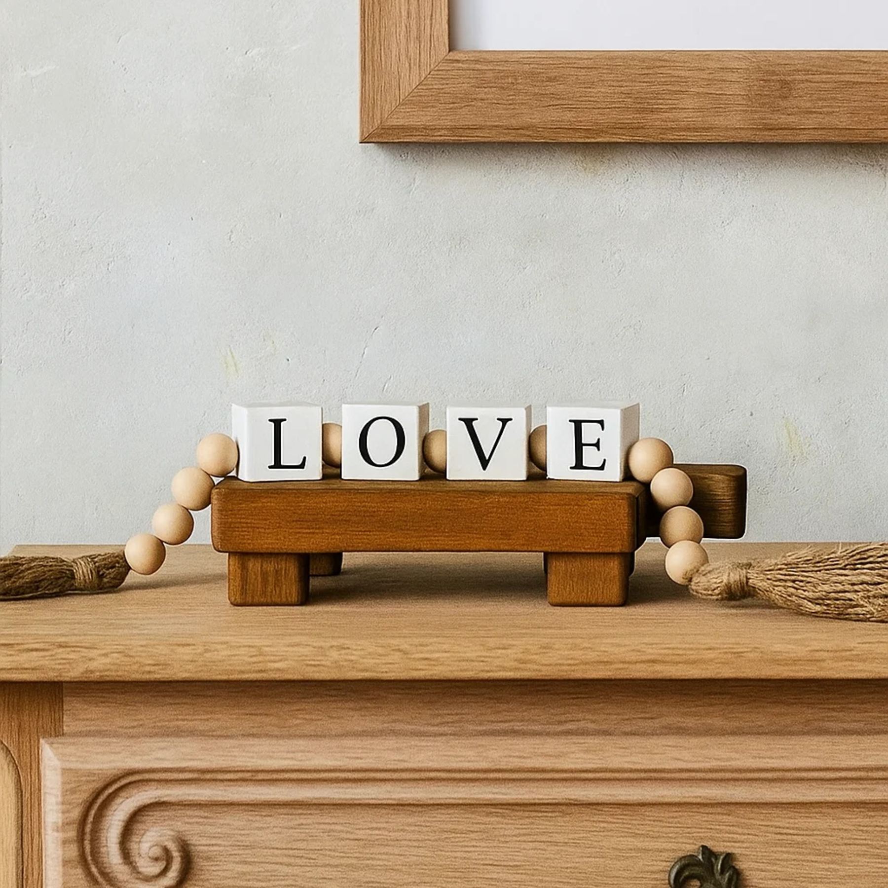 Colar Decorativo de Mesa Sofisticado em Madeira Bege