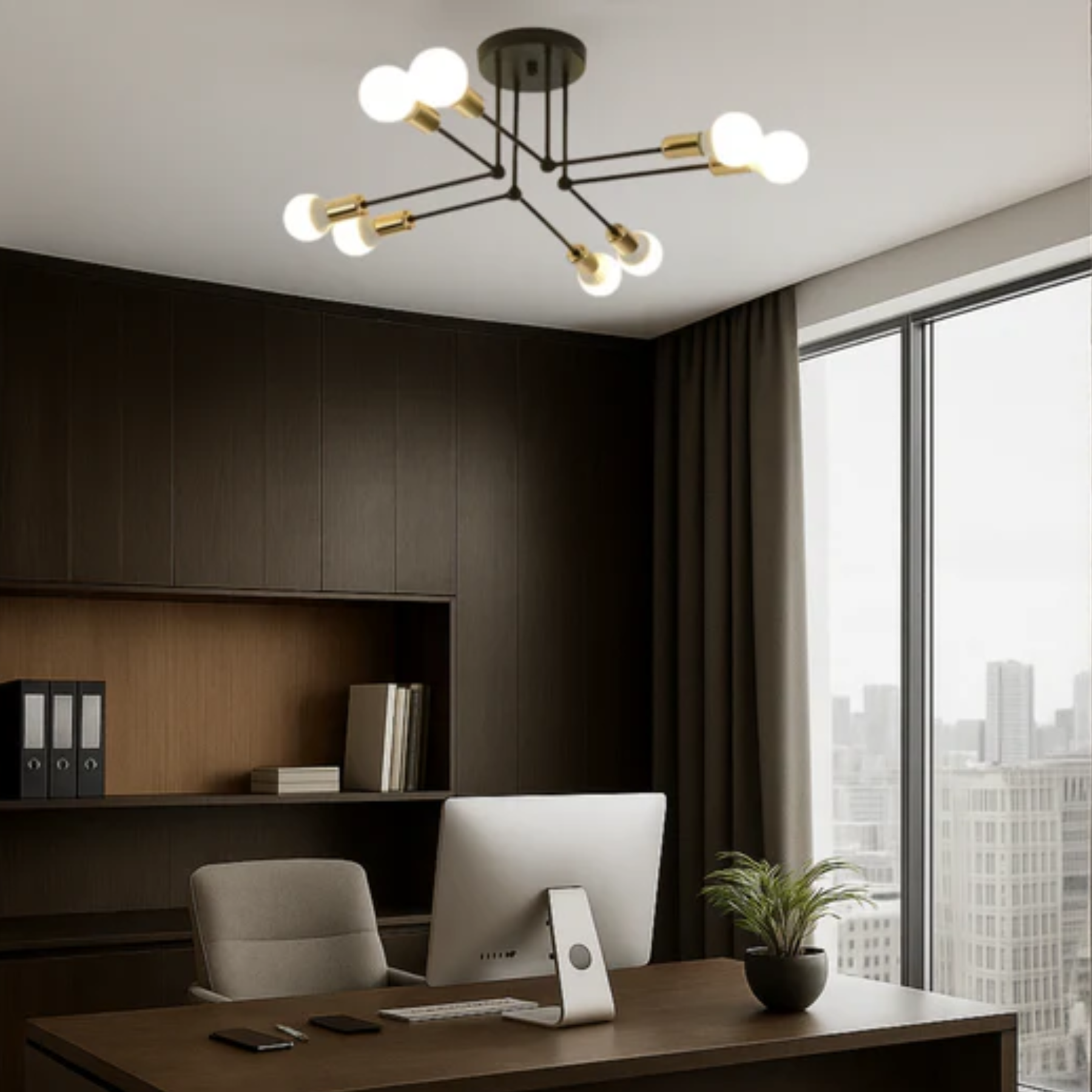 Lustre de Teto Moderno com 8 Lâmpadas e Hastes Estilo Geométrico