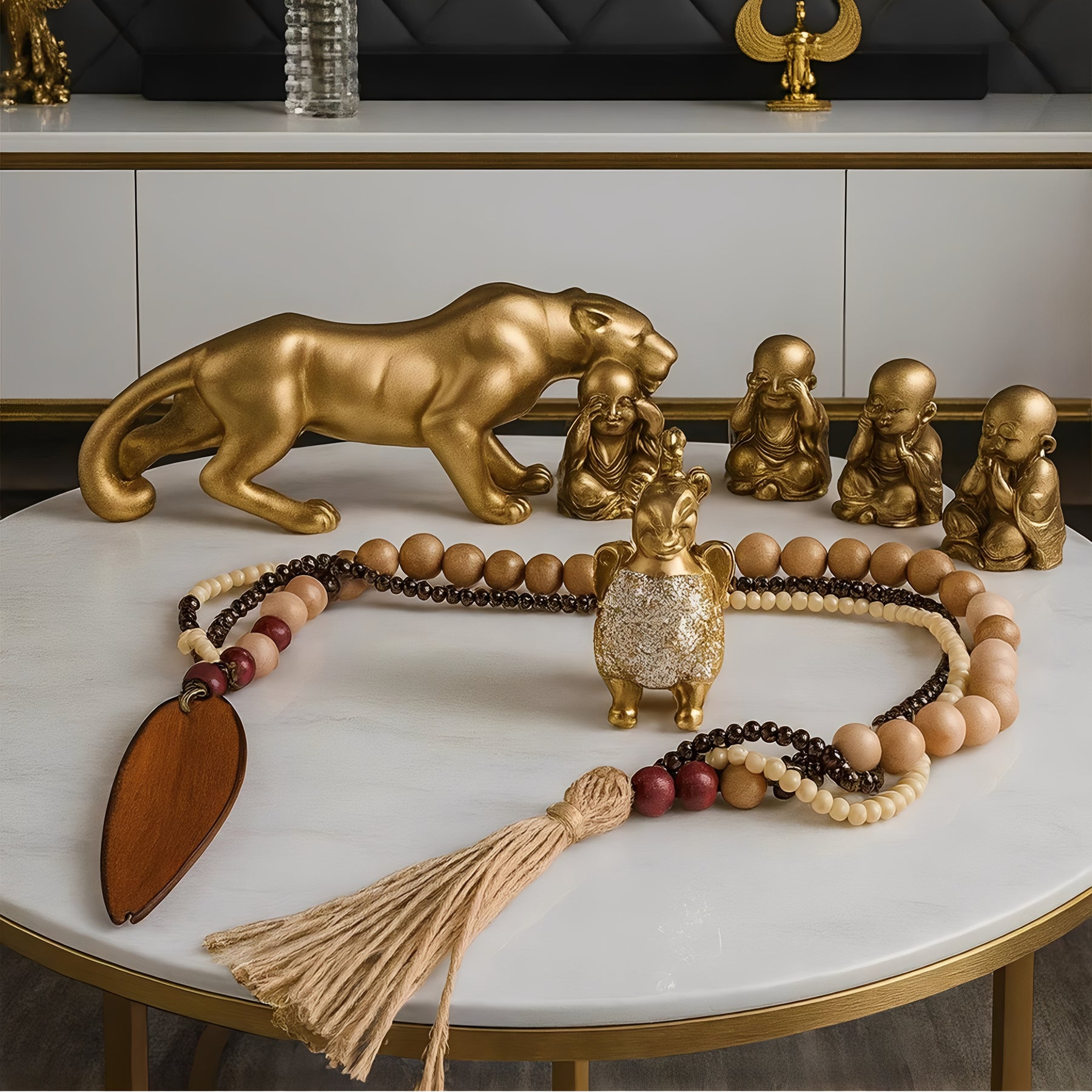 Colar Artesanal de Mesa com Contas de Madeira Mdf Boho Chic