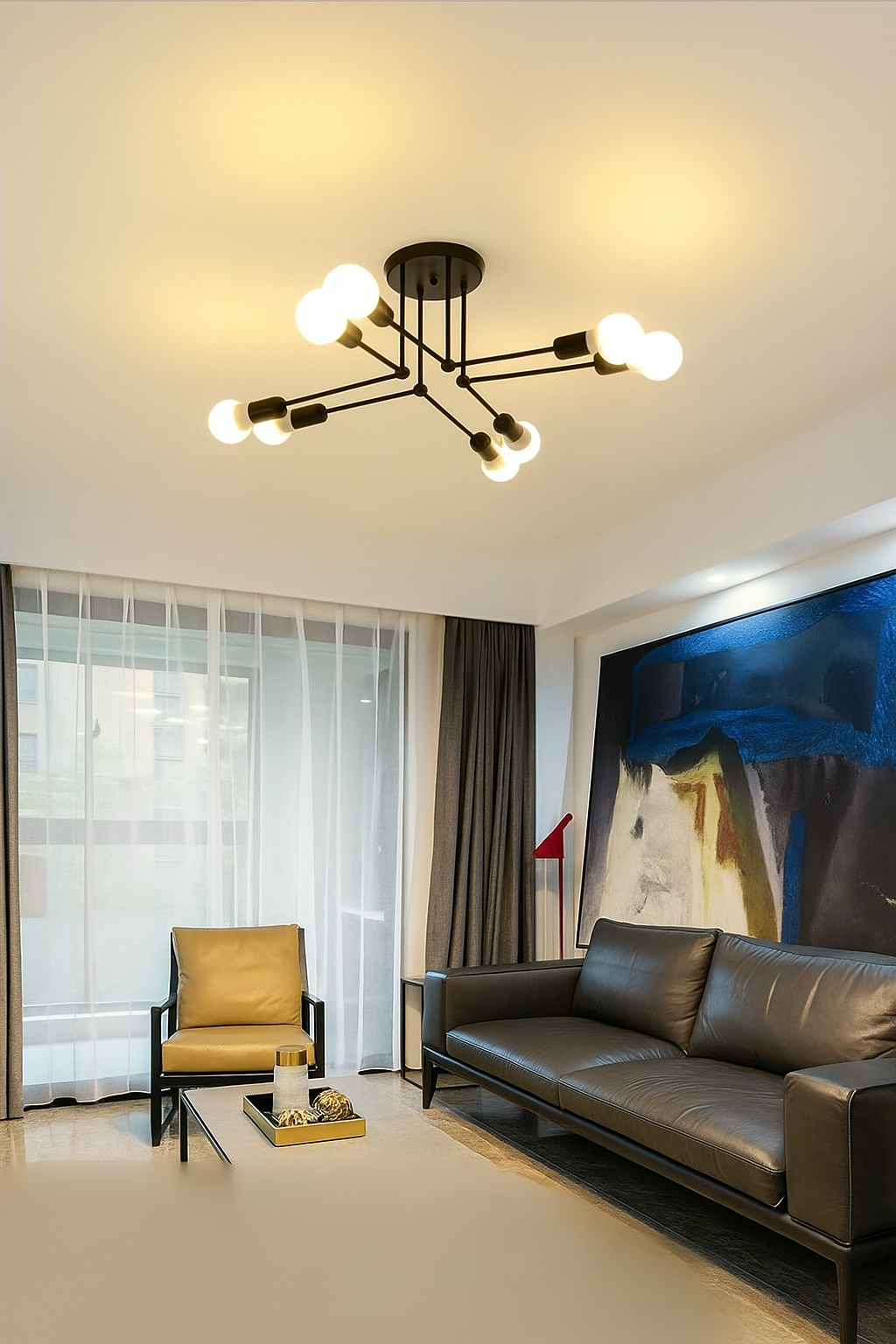 Lustre de Teto Moderno com 8 Lâmpadas e Hastes Estilo Geométrico