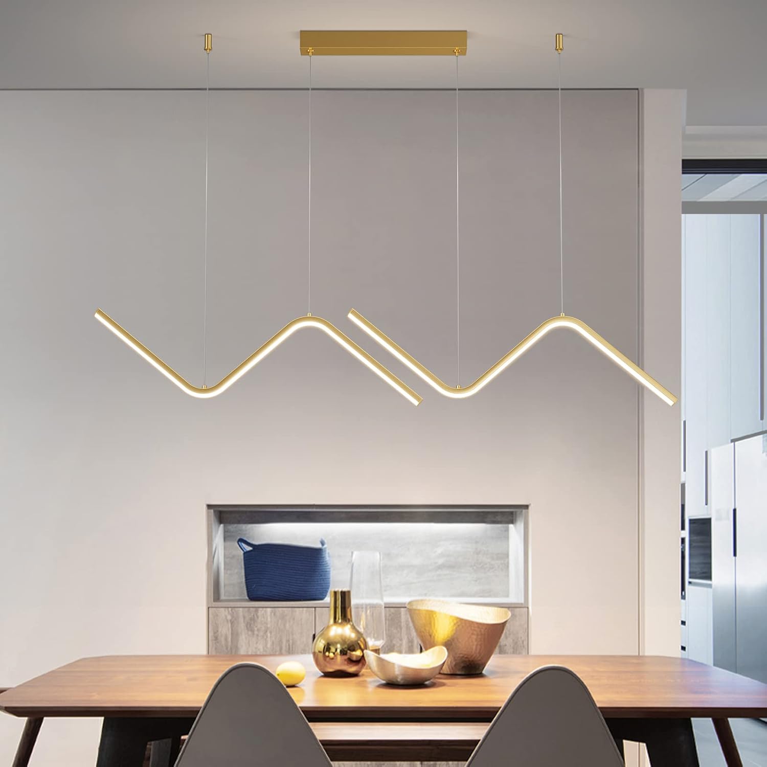 Luminária LED Pendente Geométrica Dourada com 3 Tons de Luz