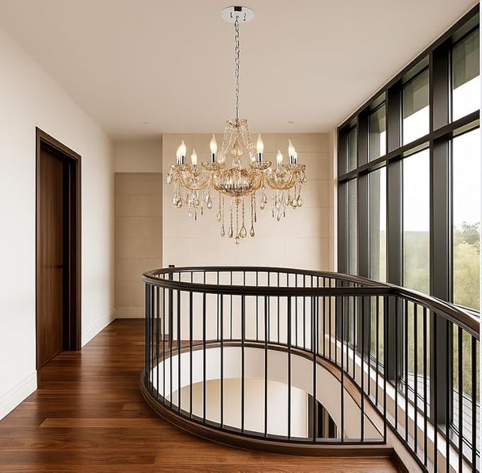 Lustre de Cristal Clássico Candelabro Âmbar com 8 Braços