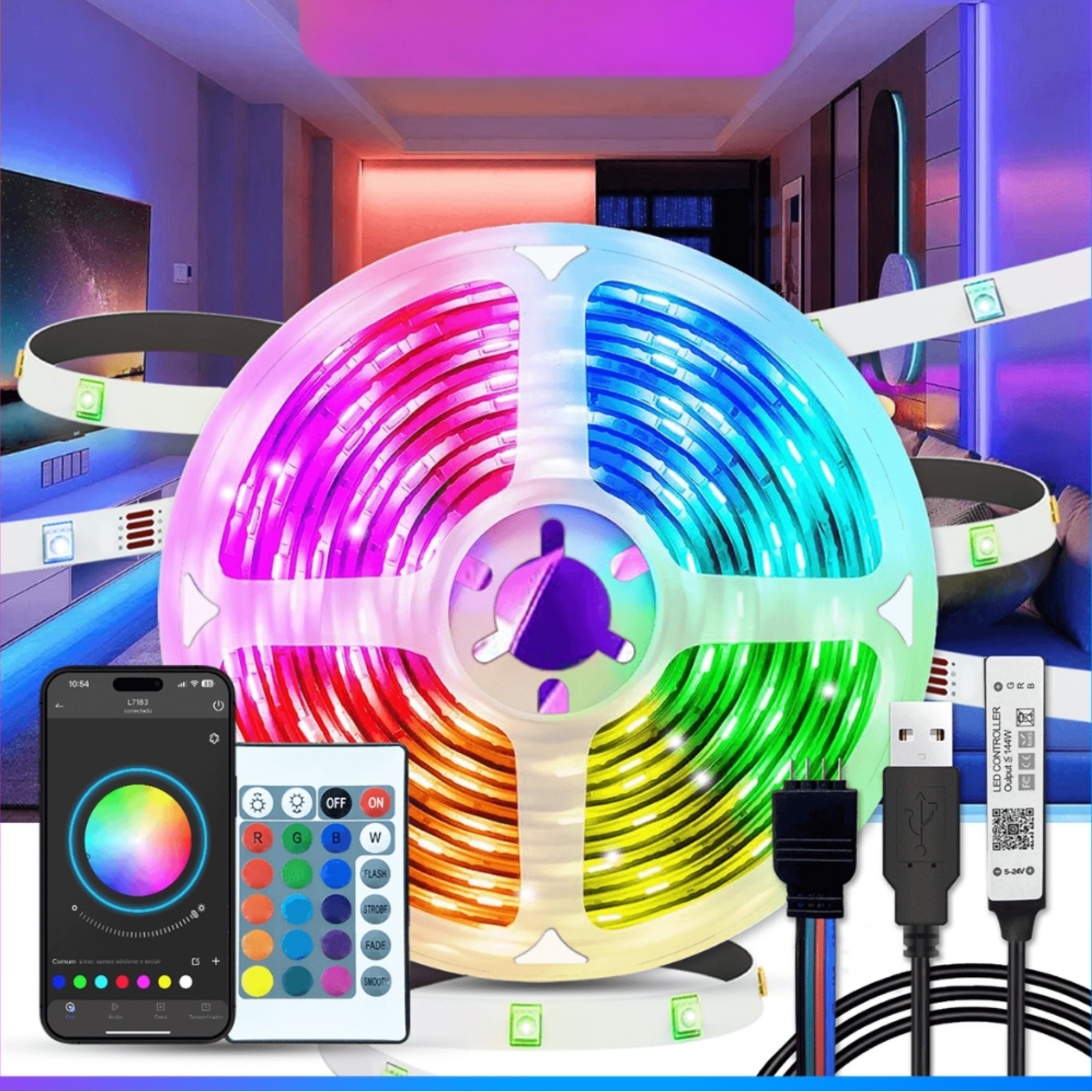 Fita LED RGB com Controle por App Inteligente e Sincronização Musical