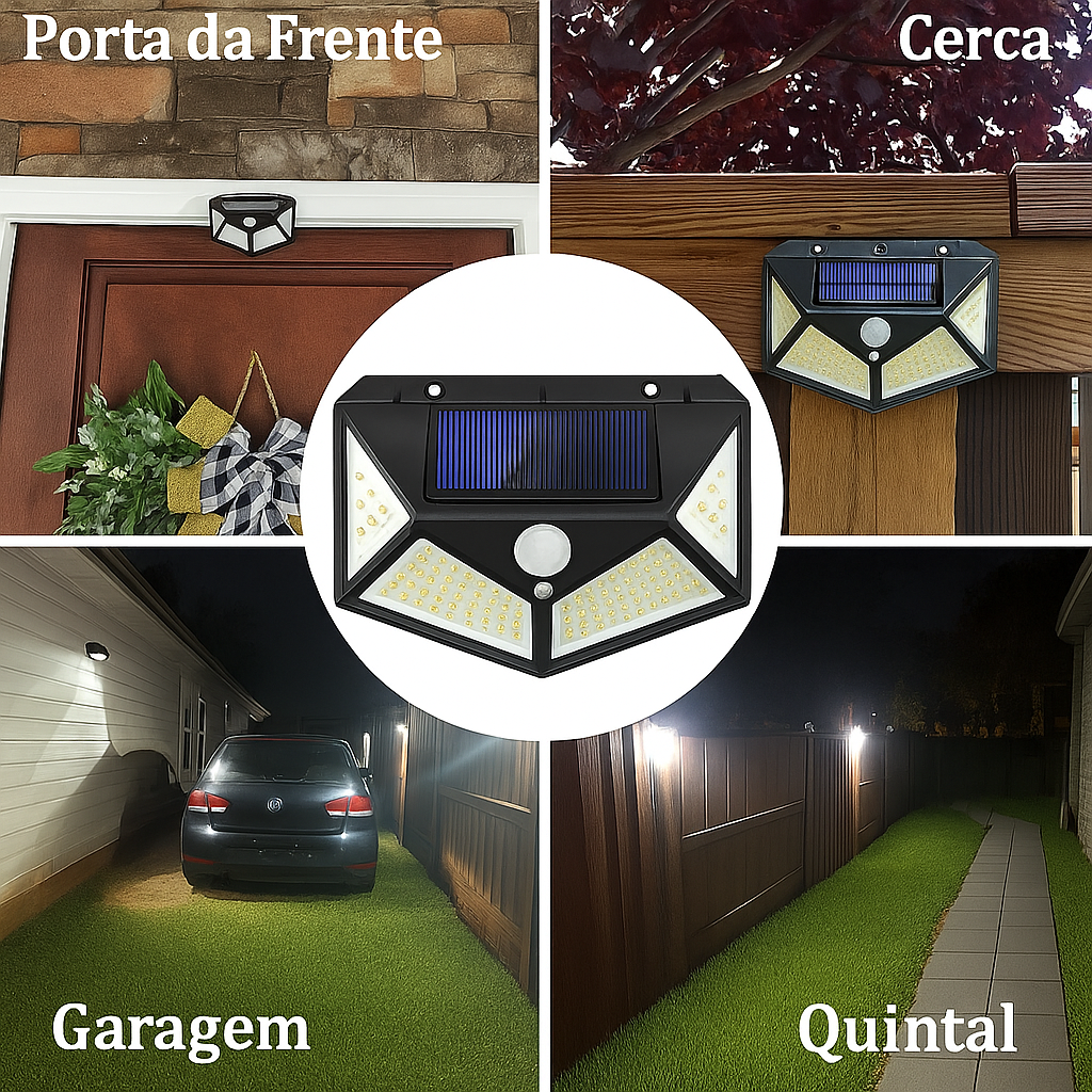 Luminária Solar Externa 100 LEDs com Sensor de Movimento IP65