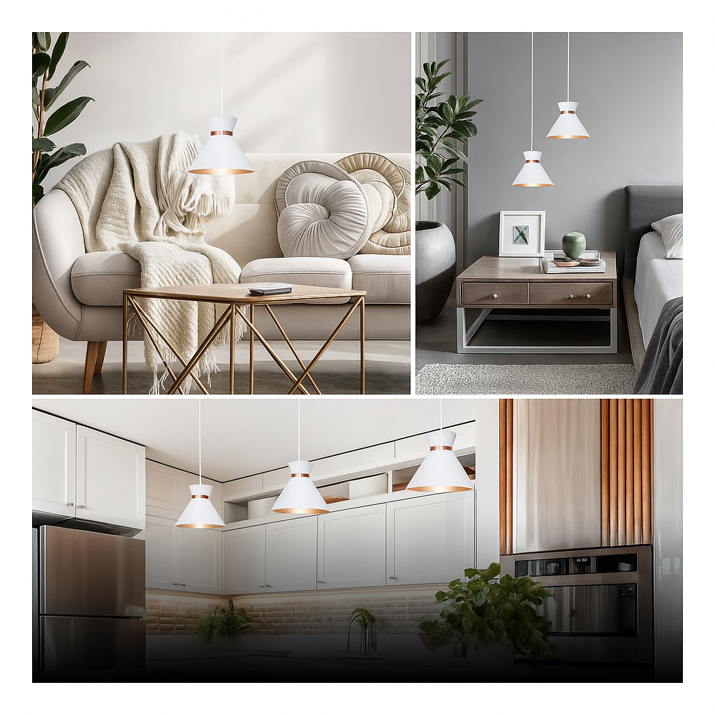 Kit 3 Pendentes Decorativos Sofisticados Branco com Cobre