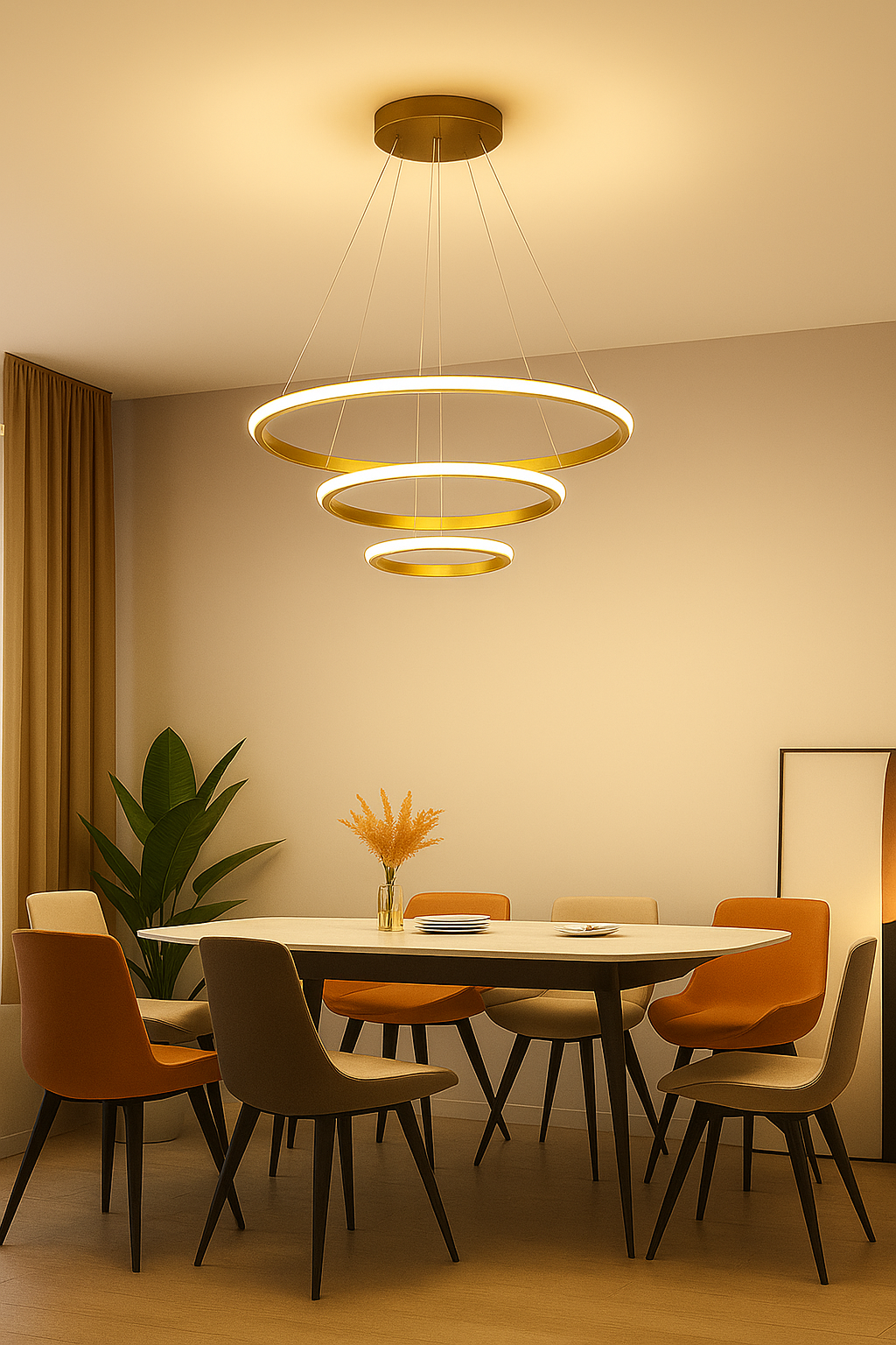 Lustre Nórdico LED Triplo Círculo com 3 Temperaturas de Luz