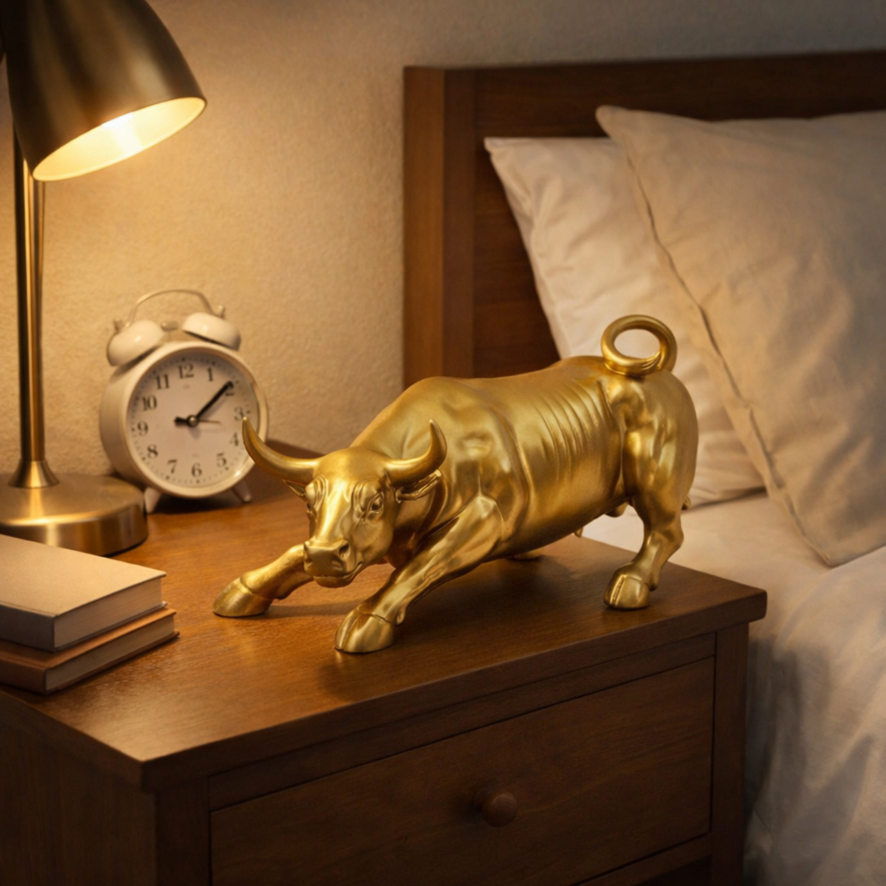 Escultura Decorativa Touro Wall Street Dourado em Resina