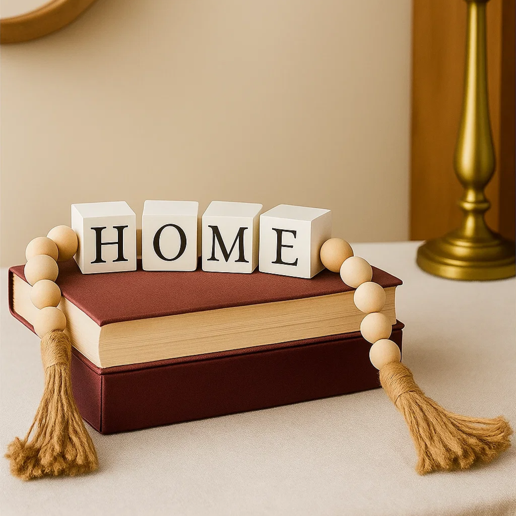 Colar Decorativo de Mesa Sofisticado em Madeira Bege