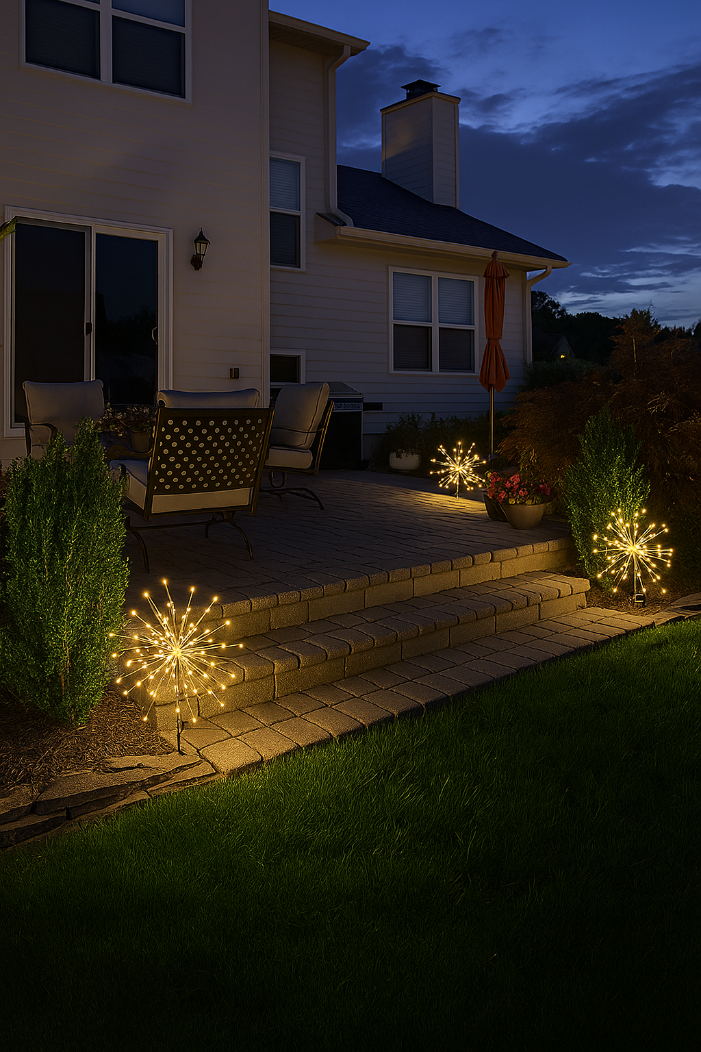 Luminária Solar Estaca LED Efeito Fogos de Artifício para Jardim