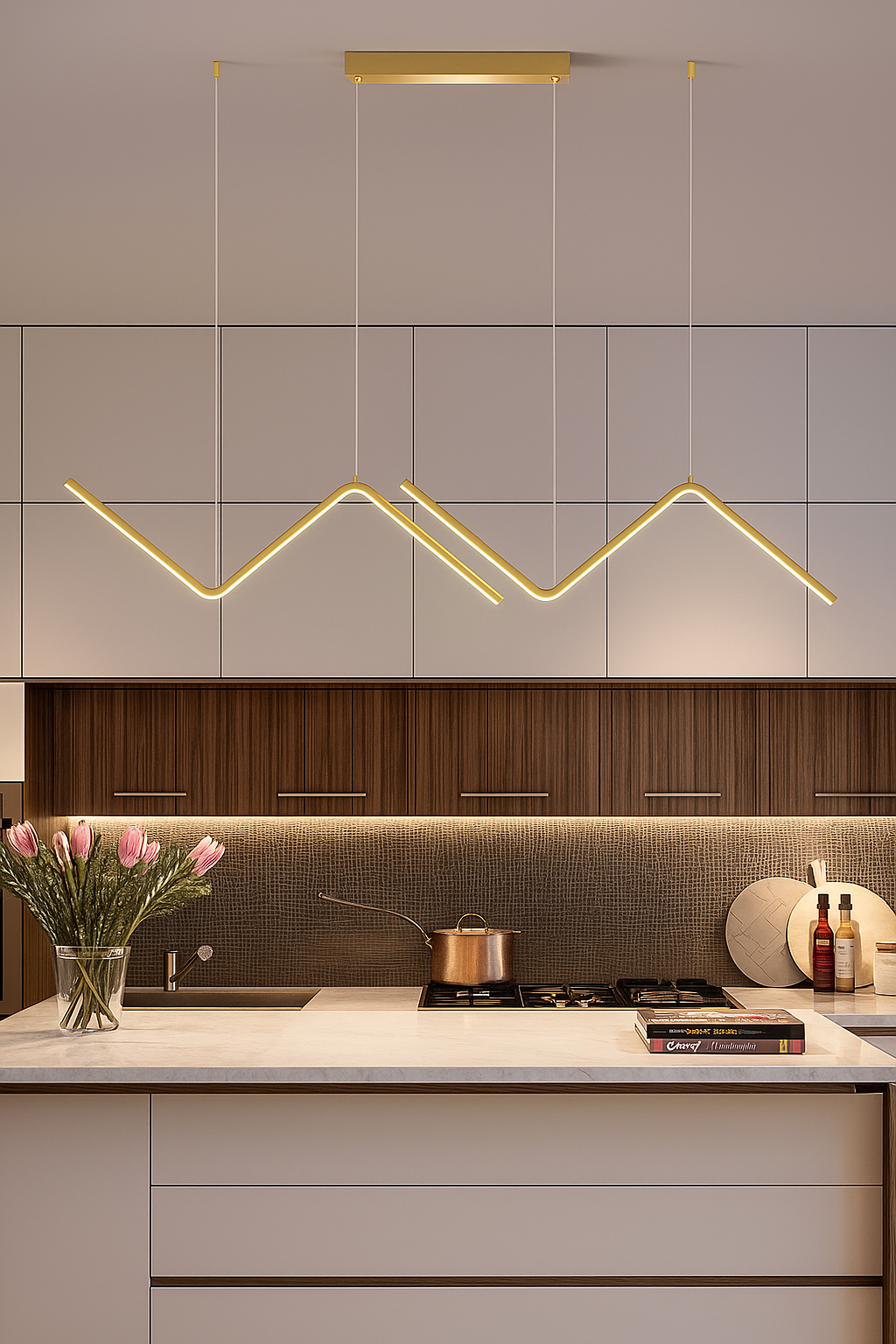 Luminária LED Pendente Geométrica Dourada com 3 Tons de Luz