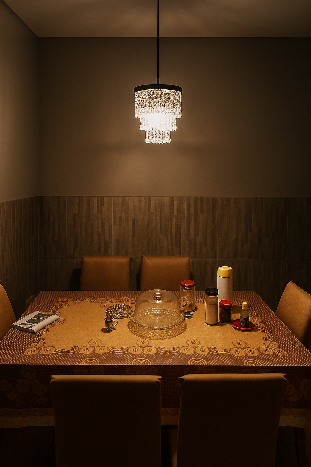 Lustre Pendente em Cobre com Cristais Acrílicos Sofisticados