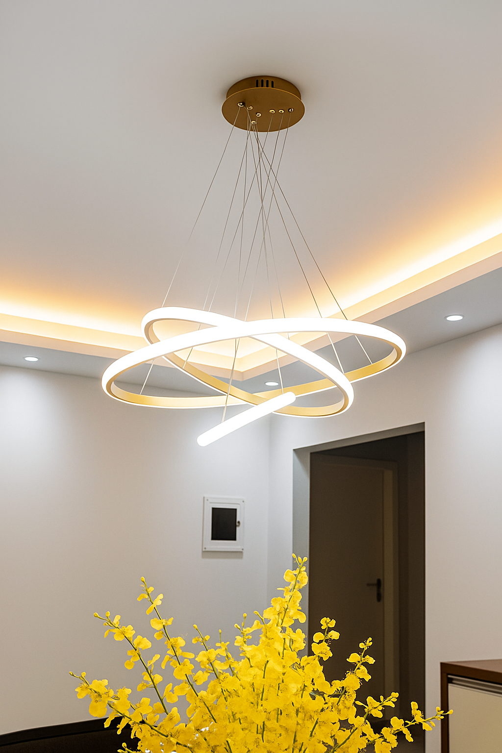 Lustre Nórdico LED Triplo Círculo com 3 Temperaturas de Luz