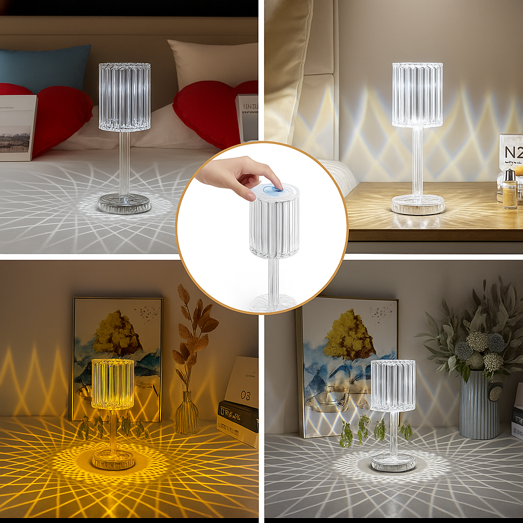 Luminária Cristal Diamante Acrílica LED USB com 3 Cores e Touch
