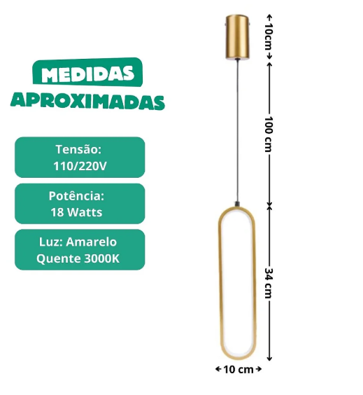 Kit 2 Luminárias Pendentes LED com Design Anel Alongado