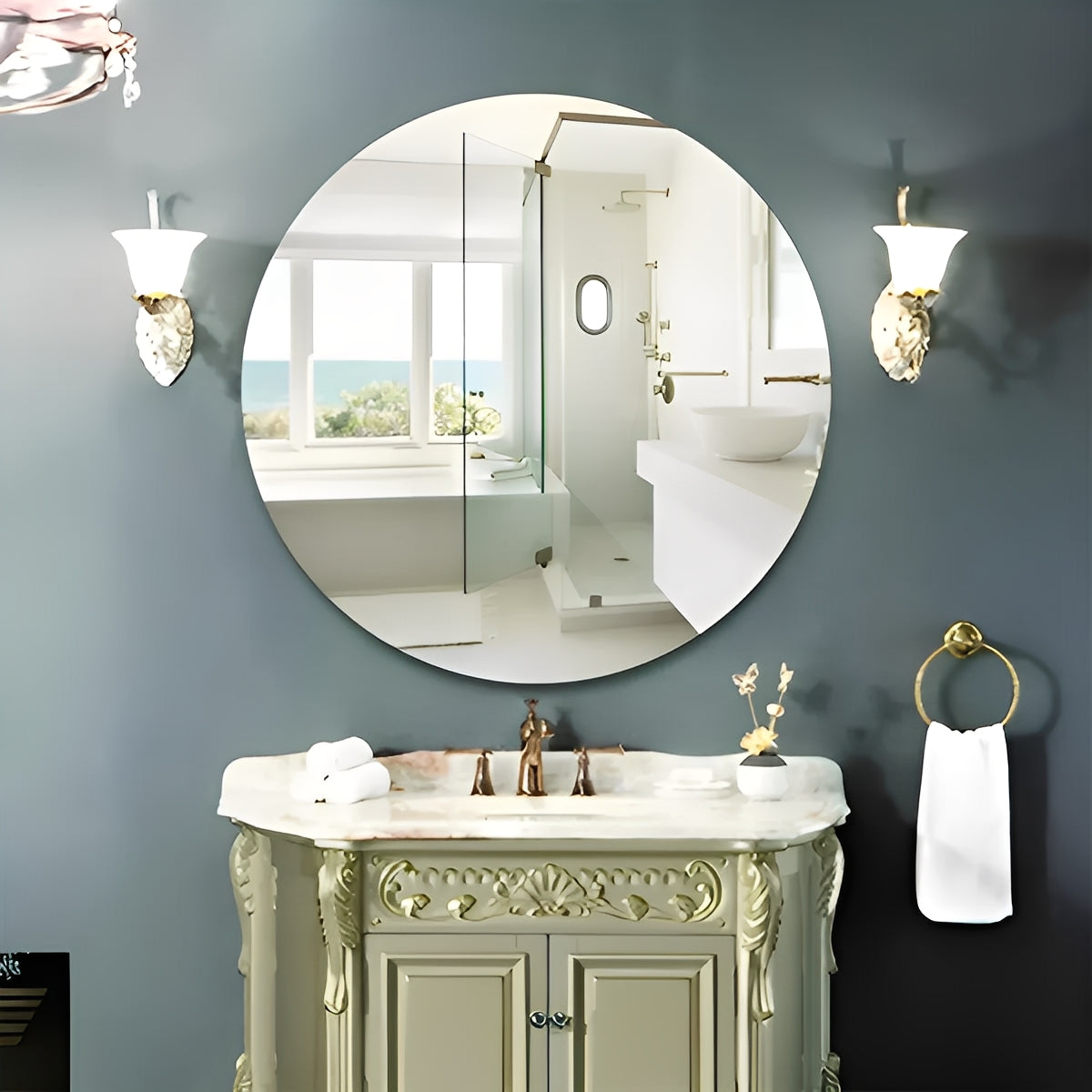 Espelho Redondo Lapidado de Vidro para Decoração Moderna