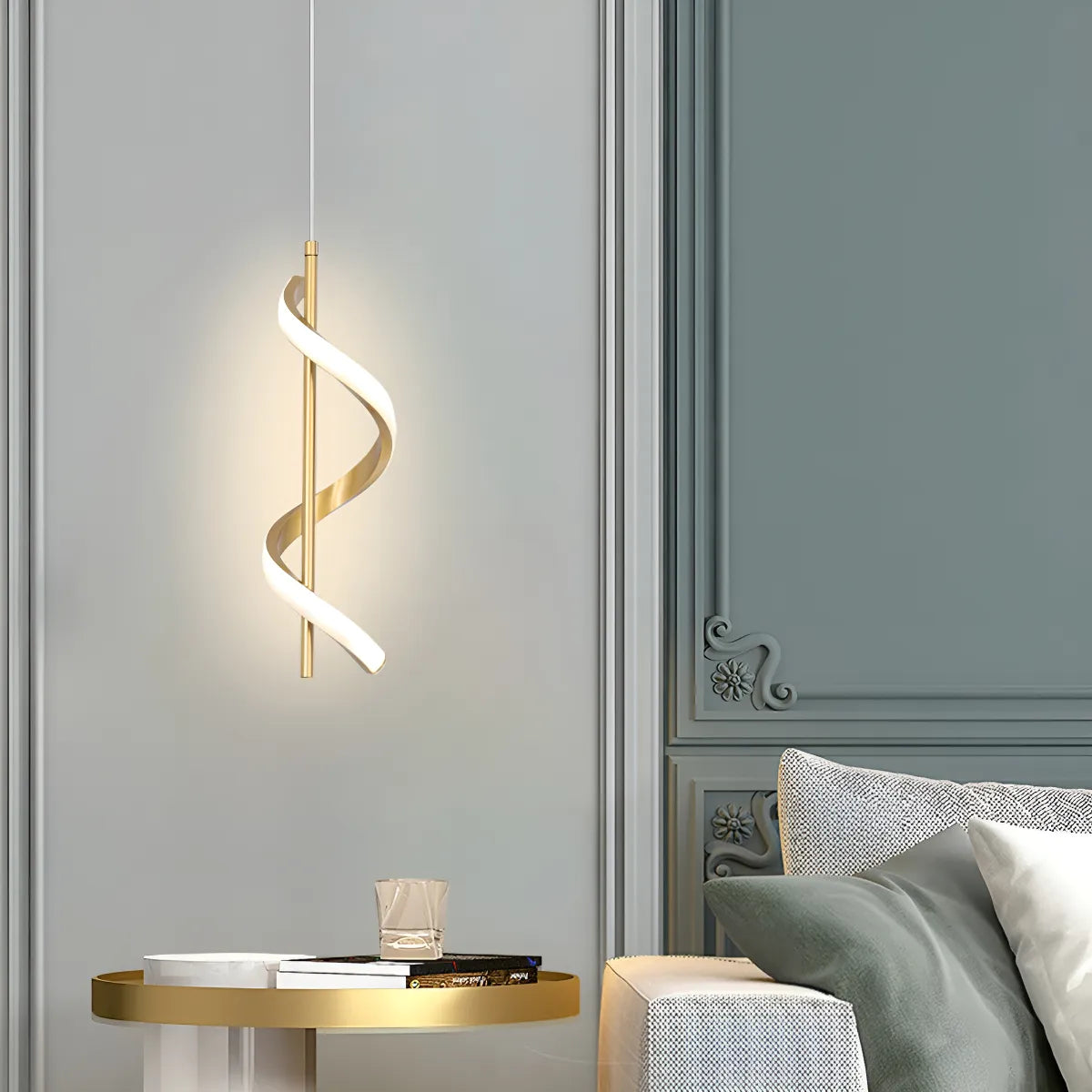 Luminária Pendente com LED Integrado e Design Espiral Ajustável