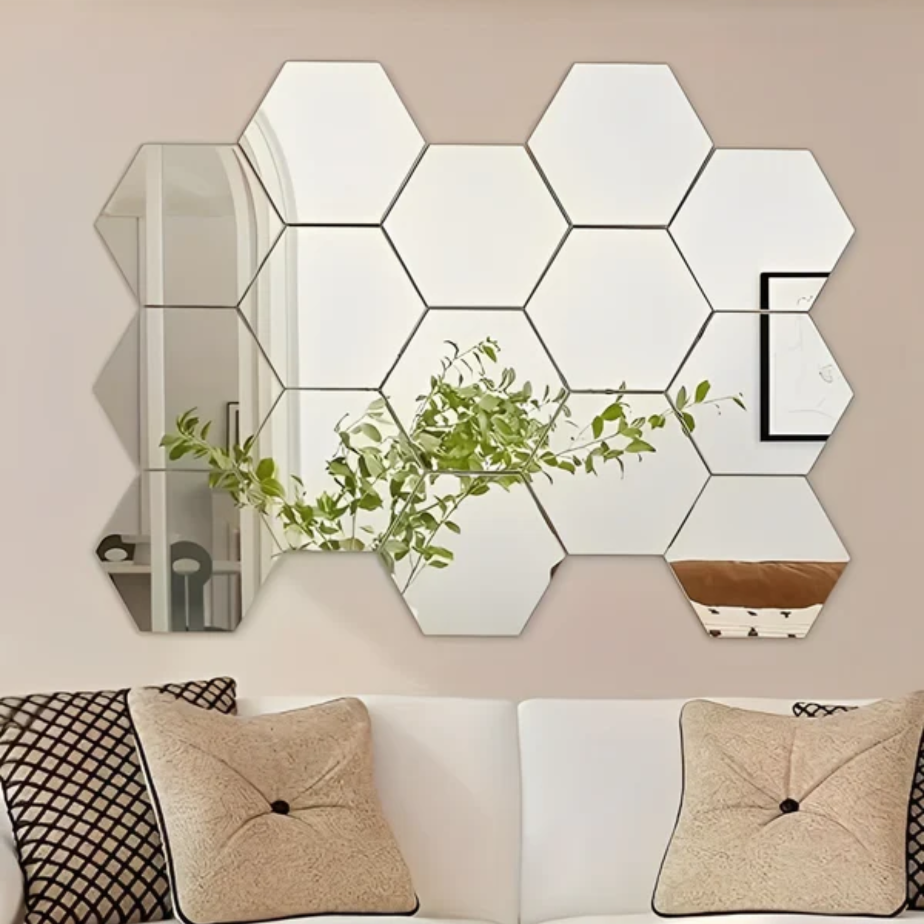 Kit 12 Espelhos Adesivos Decorativos Hexágonos em Acrílico