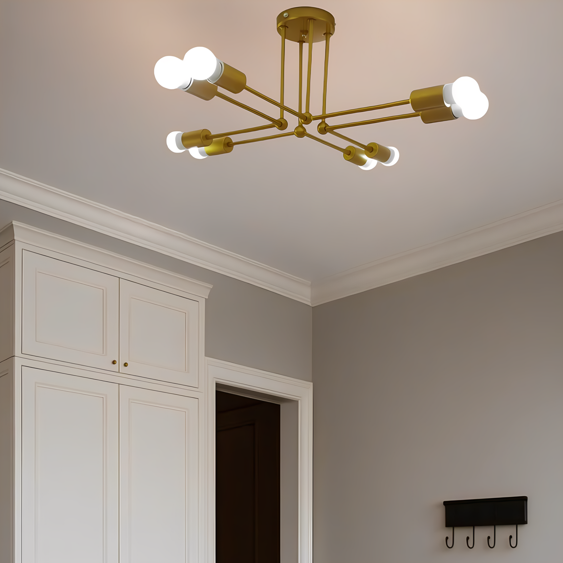 Lustre de Teto Moderno com 8 Lâmpadas e Hastes Estilo Geométrico