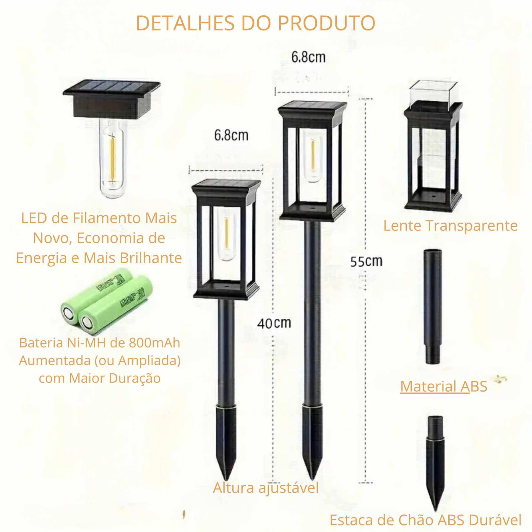 Kit Luminária Solar de Gramado LED Efeito Tungstênio Decorativo