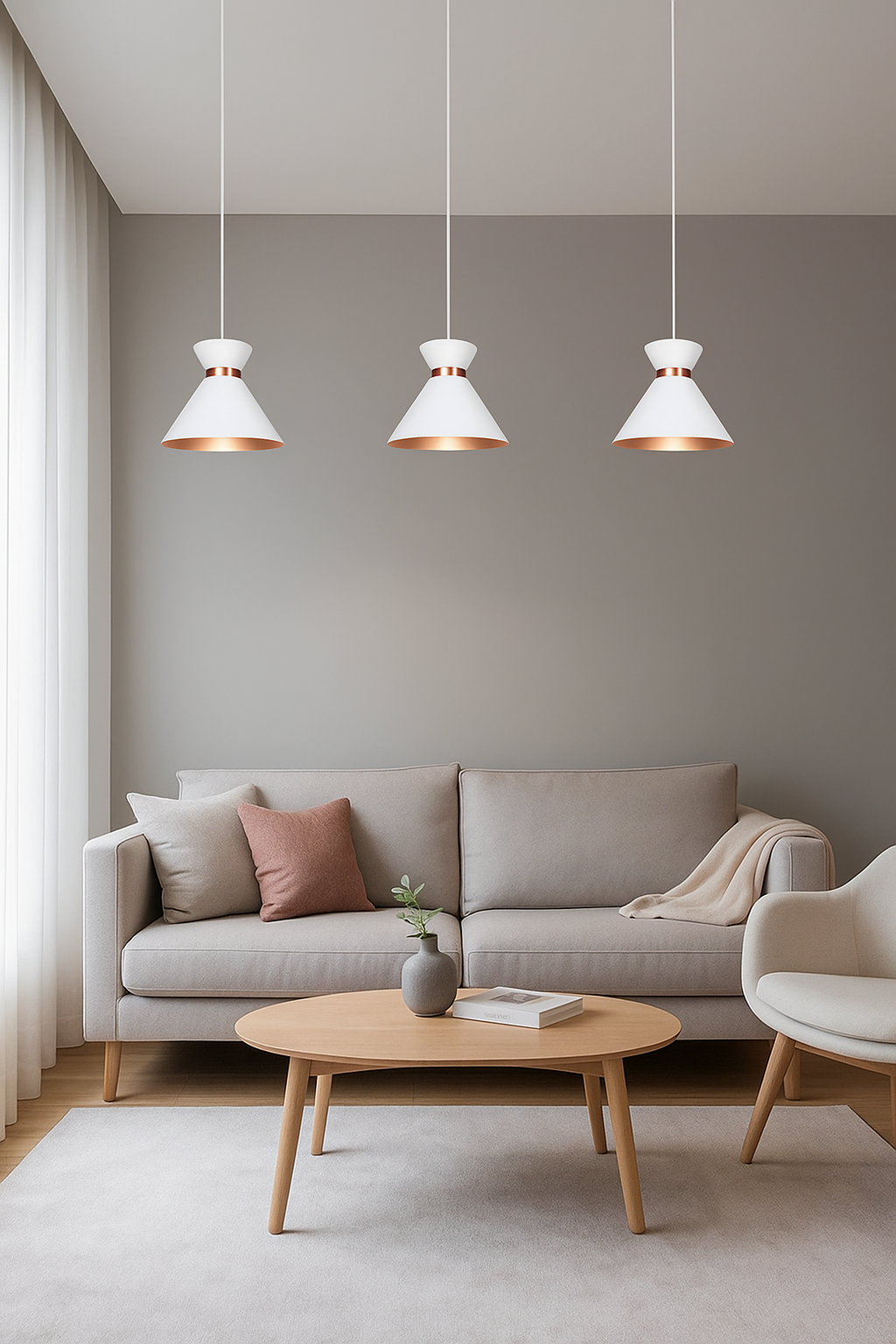 Kit 3 Pendentes Decorativos Sofisticados Branco com Cobre