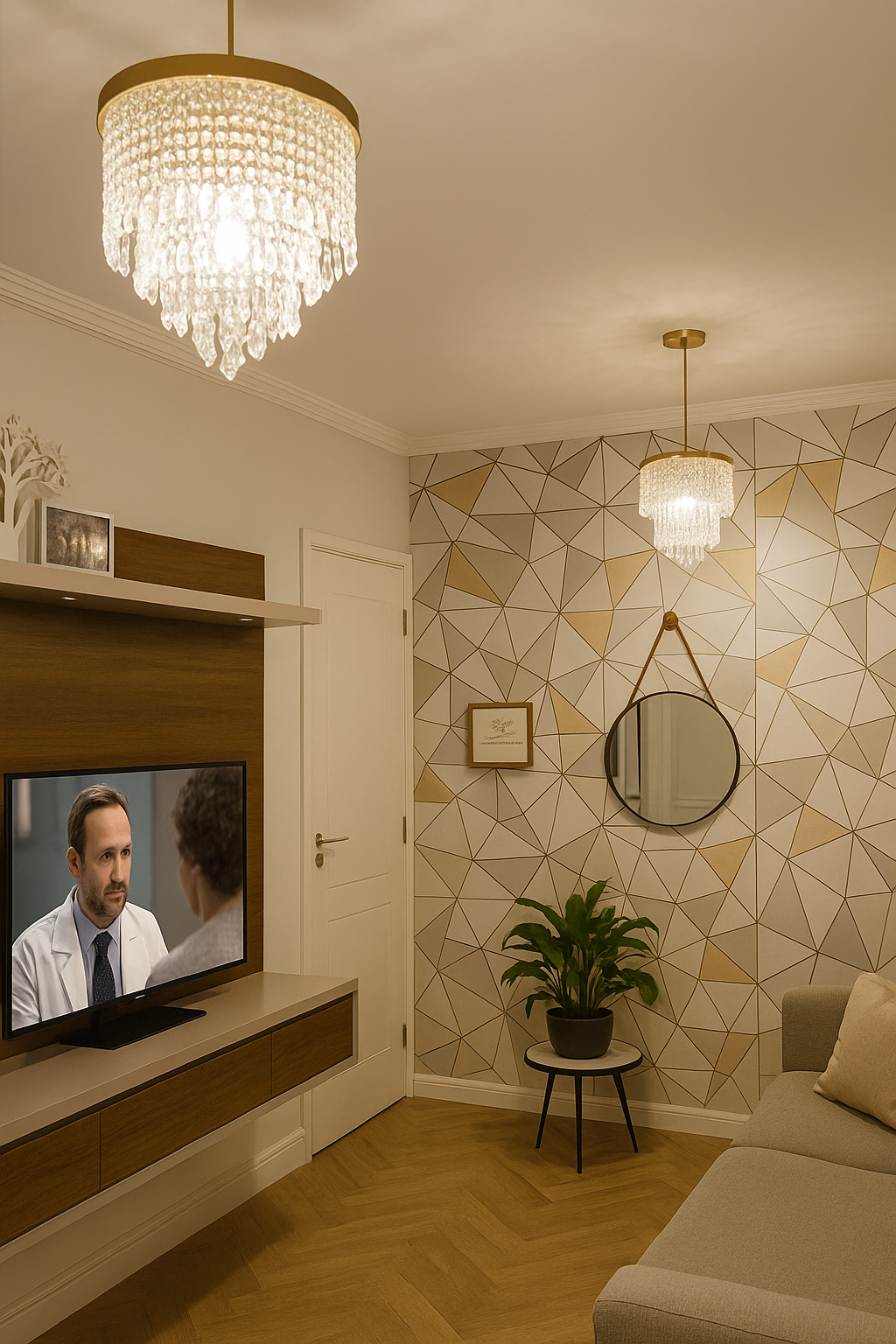 Lustre Pendente em Cobre com Cristais Acrílicos Sofisticados