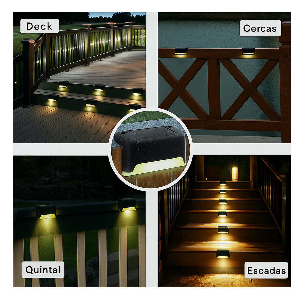 Kit Arandela Solar Balizadora LED IP65 para Escadas e Muros