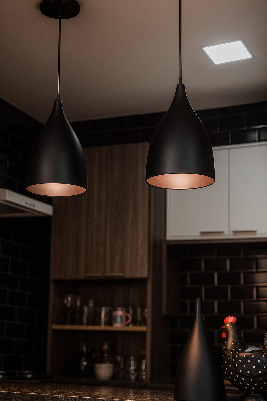 Kit Luminária Pendente Cônica Moderna Ajustável Preto Fosco