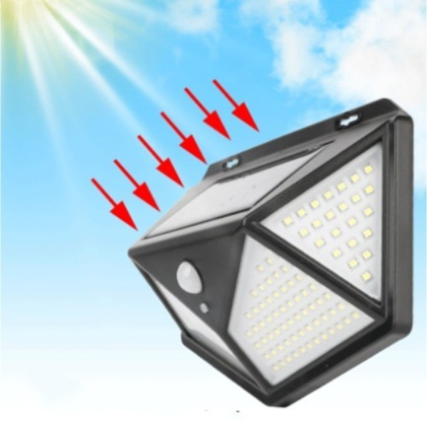 100 Leds Luminária Parede Solar Com Sensor Jardim Externa Prova D'água