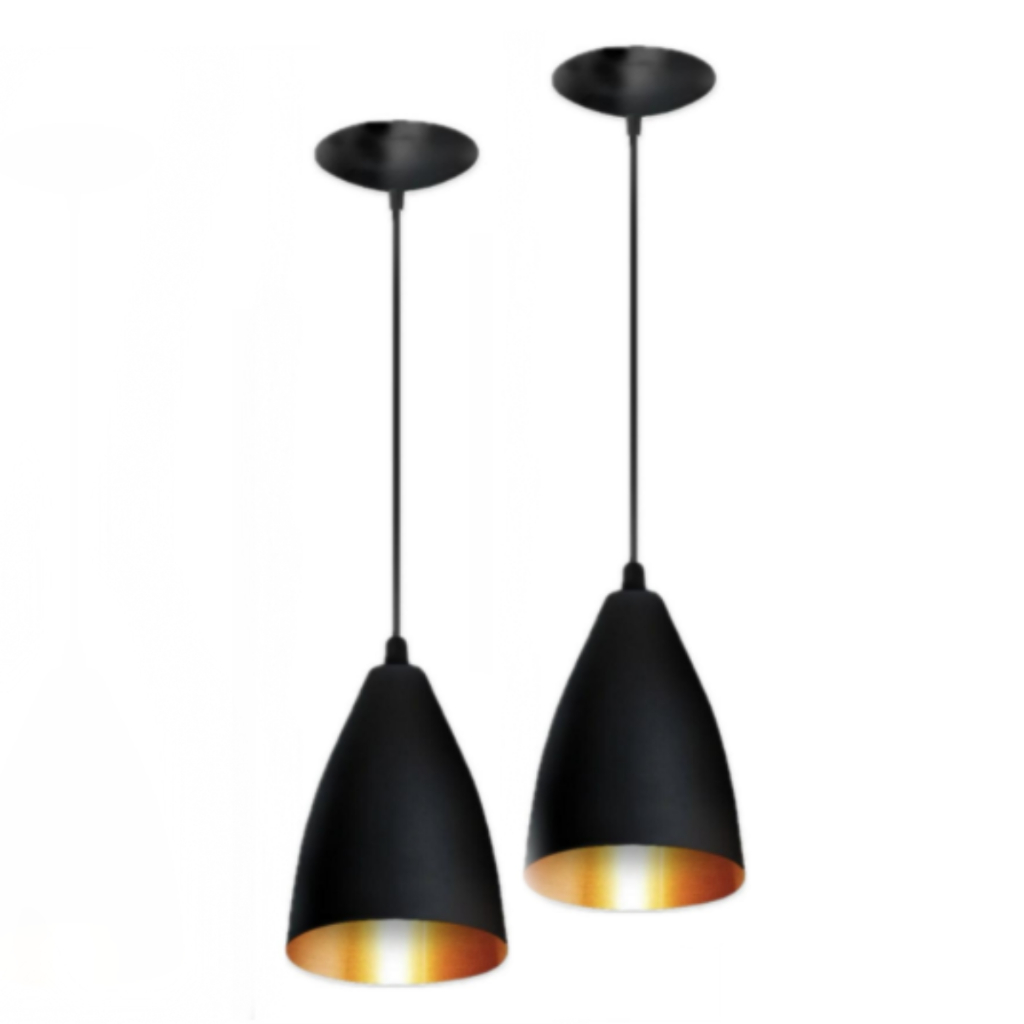 Kit Luminária Pendente Cônica Moderna Ajustável Preto Fosco
