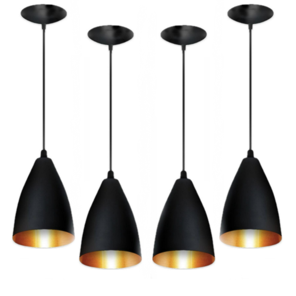 Kit Luminária Pendente Cônica Moderna Ajustável Preto Fosco