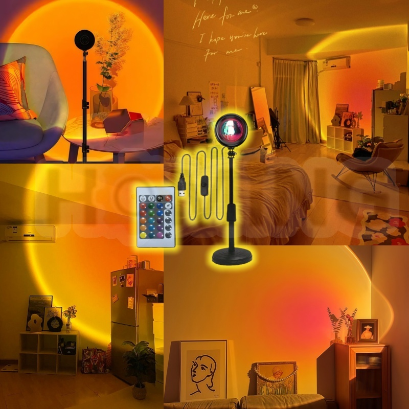 HOMING Luminária Por Do Sol Luz Noturna Projetor Led Sunset 16 cores Ajustável com Remoto USB para FotografiaFesta Casa