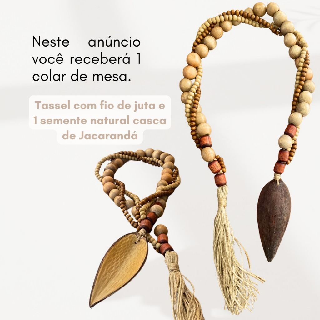 Colar de Mesa Decorativo Contas de Madeira Mdf Enfeite Luxo Rústico Boho Chic