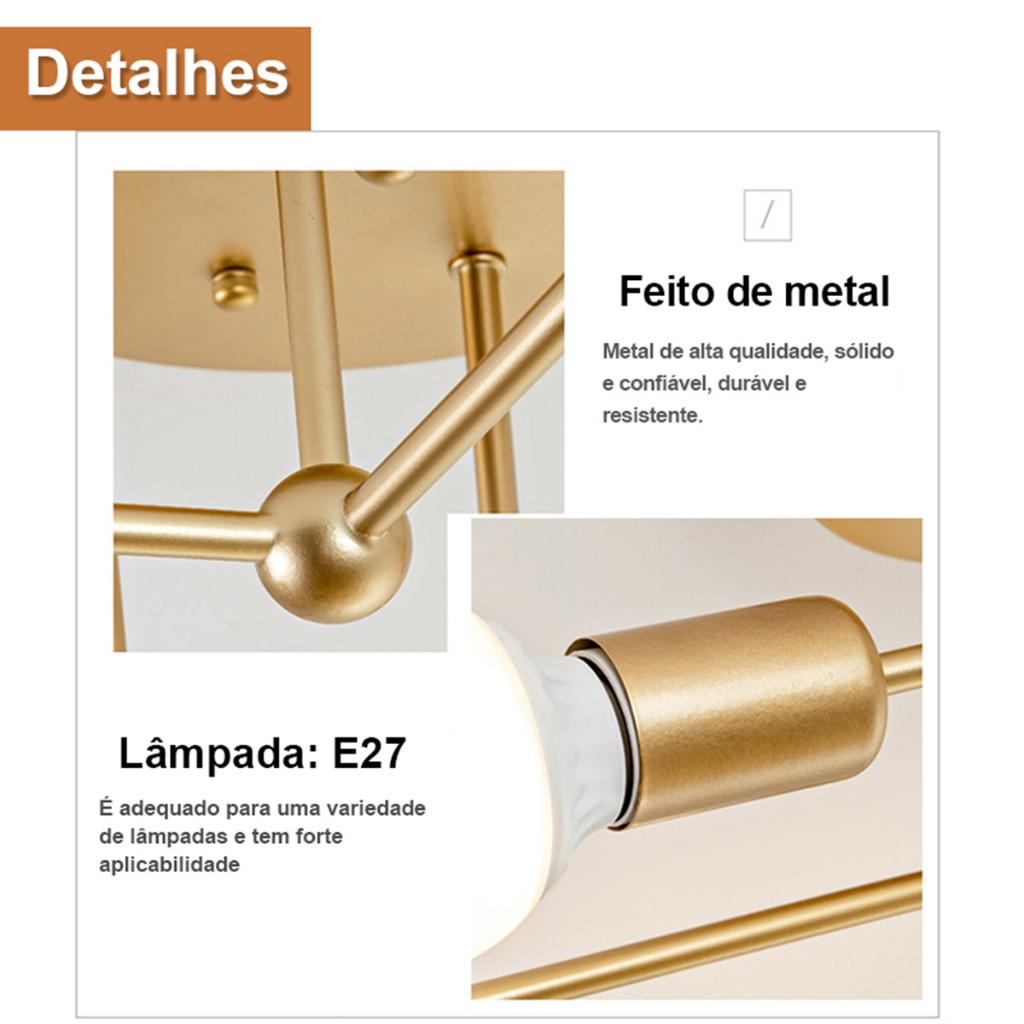 Pendente Lustre Moderno 8 Lampadas De Teto Semi-Embutida para sala salão cozinha quarto e comercio