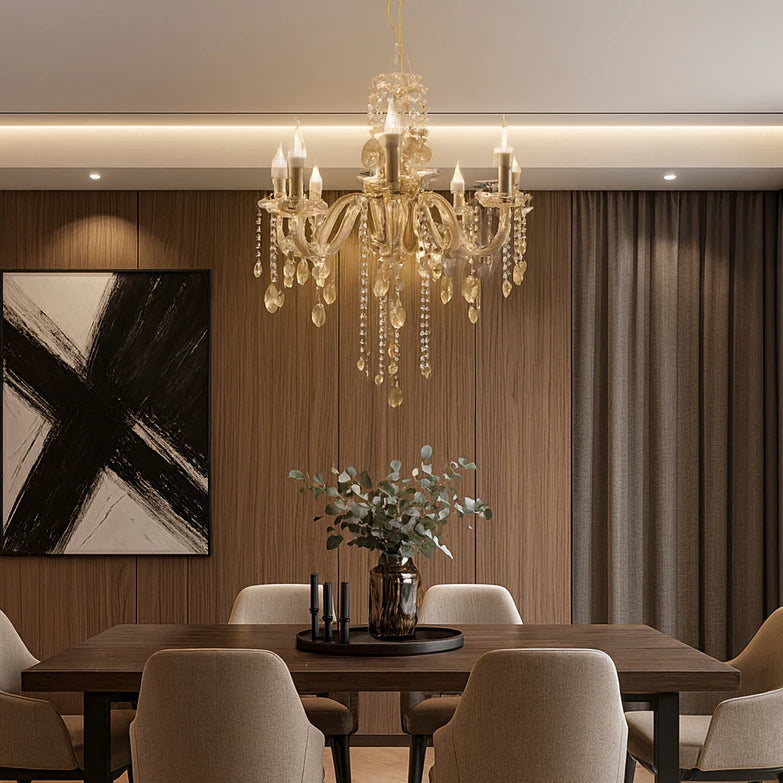 Lustre de Cristal Clássico Candelabro Âmbar com 8 Braços