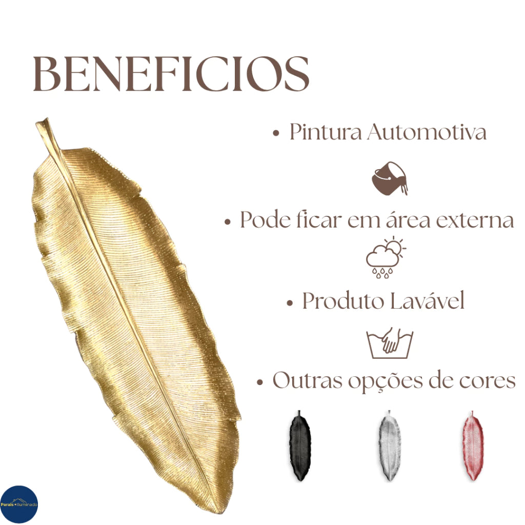 Bandeja Decorativa em Resina com Formato de Folha Alongada