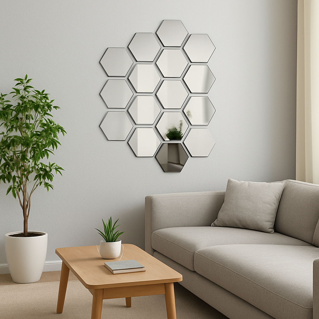 Kit 12 Espelhos Adesivos Decorativos Hexágonos