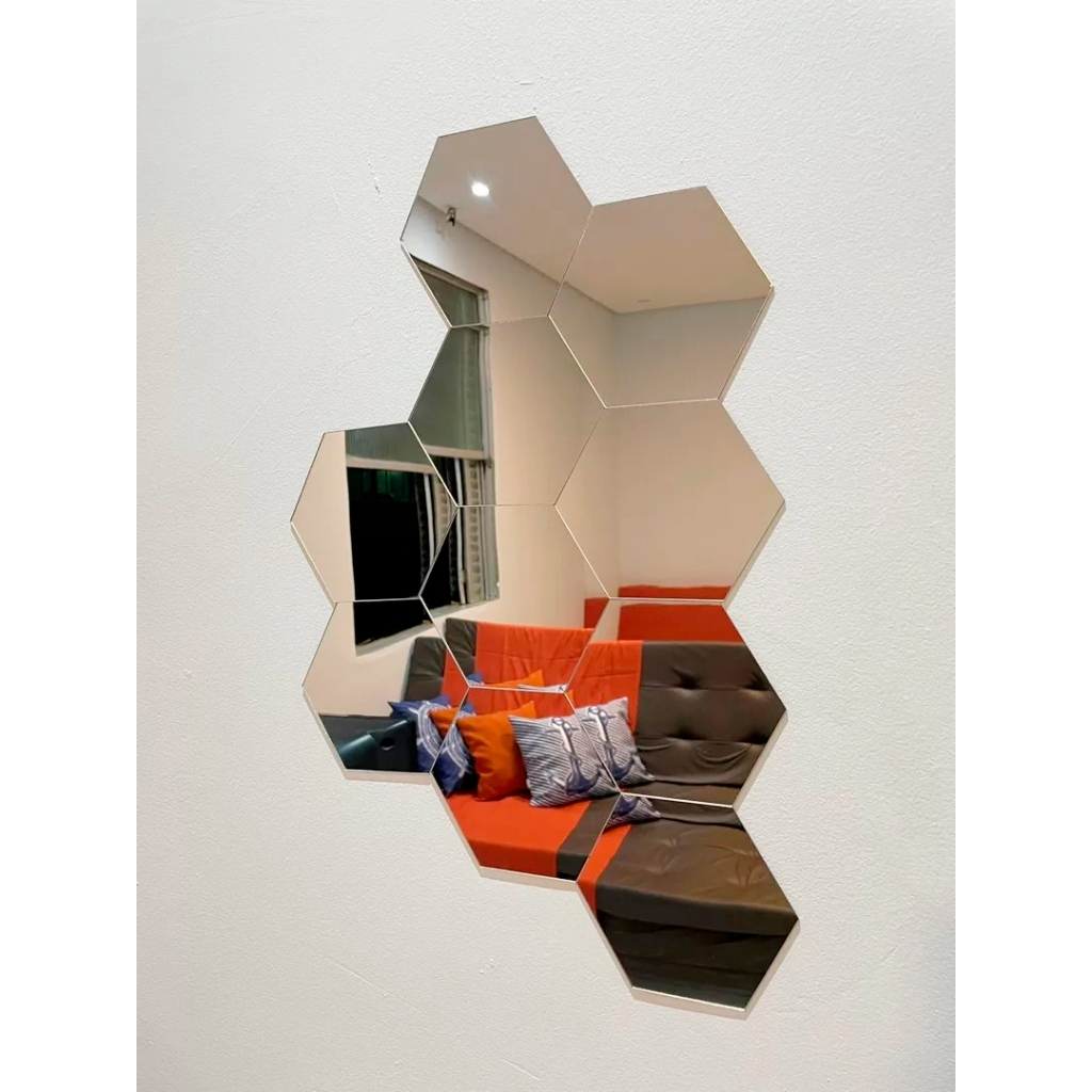 Kit 12 Espelhos Adesivos Decorativos Hexágonos