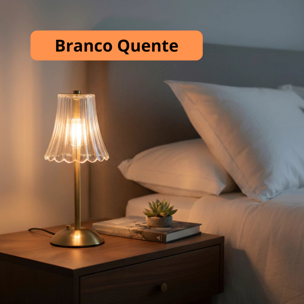 Luminária Recarregável Led Dourada de Mesa Sem Fio 3 Cores Touch