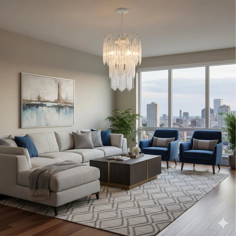 Lustre Cristal Acrílico Design Cascata de Hastes em Camadas