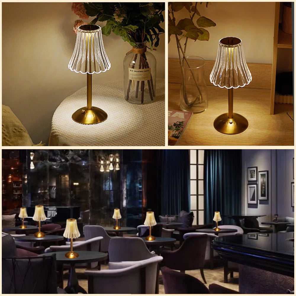 Luminária Recarregável Led Dourada de Mesa Sem Fio 3 Cores Touch