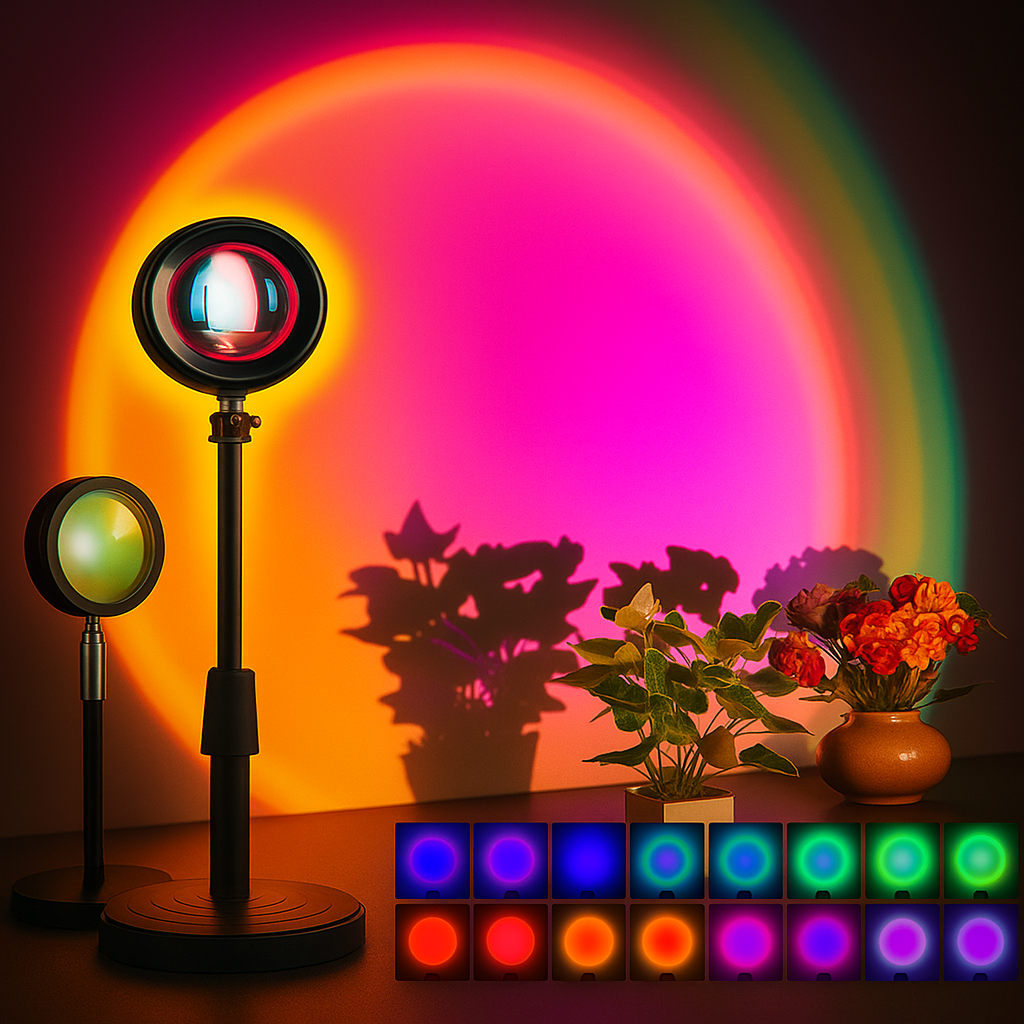 Luminária Projetor Pôr do Sol LED com 16 Cores e Controle Remoto